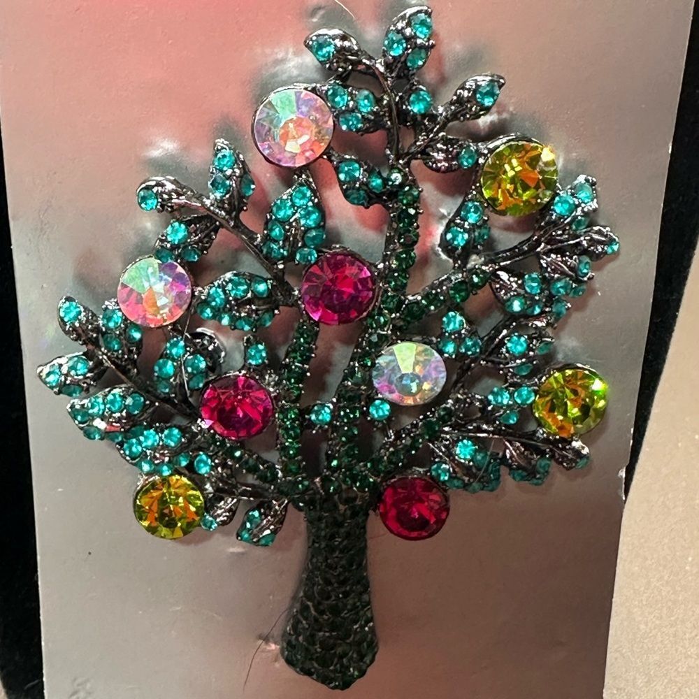 Sparkling Multicolor Sparkling Tree Brooch NEW